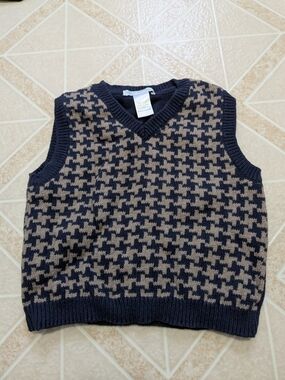 Janie and Jack Navy & Beige Houndstooth V‑Neck Sweater Vest